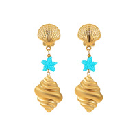 Boucles d'oreilles d'été de style océan pour les femmes, les vacances à la plage et les loisirs Style étoile de mer Conch Boucles d'oreilles Accessoires d'oreille