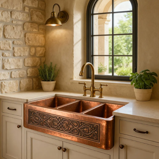 Lavello anteriore con grembiule a tripla vasca stile D