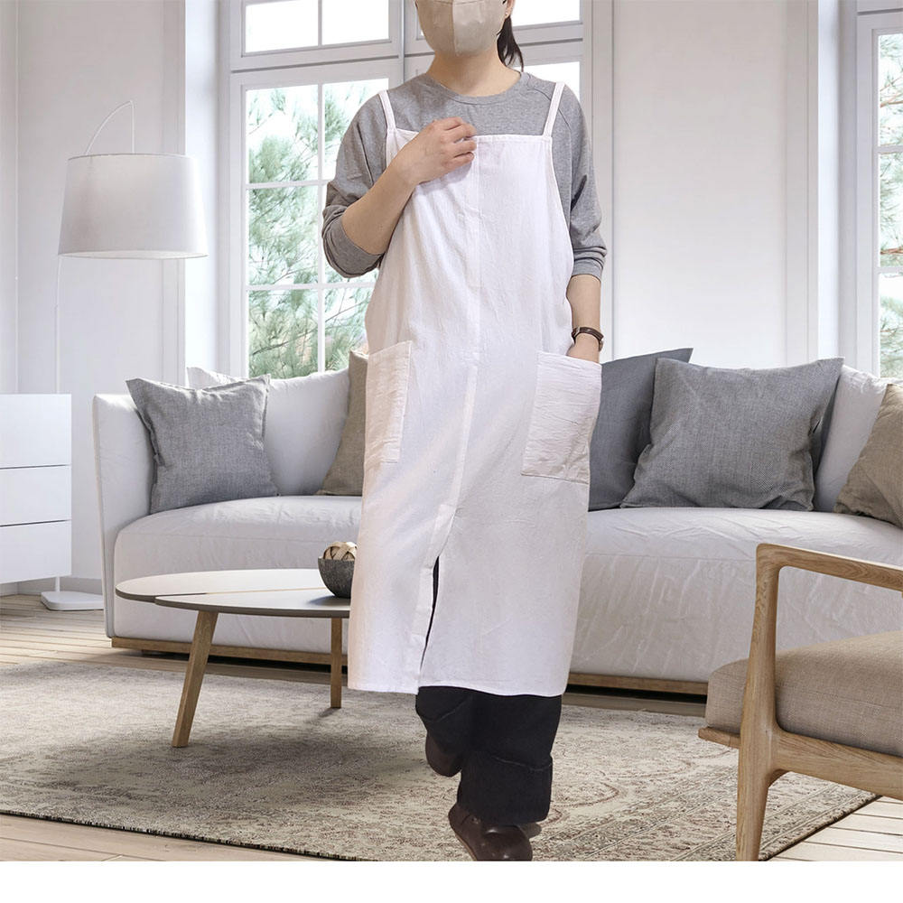 White cotton linen fine shoulder strap with slit