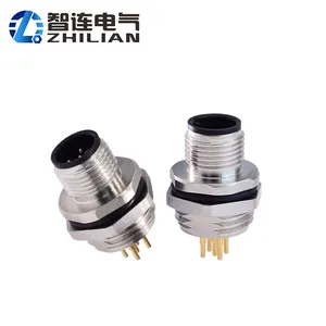 M12 A Code Male 5 Pin Plug Socket Metal Front Rear Lock Fastened PCB Panel Mount M12 Connectors