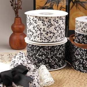 Cotton Floral <b>Ribbon</b> Spool Printed Black White Reversible Pattern Gift Decorative Craft Supply - Product Image 2