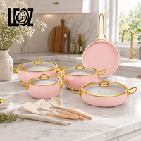 Ensemble de casseroles en acier inoxydable rose de 12 pièces avec couvercles en verre, écologique, compatible lave-vaisselle, compatible induction, pour la cuisine à domicile