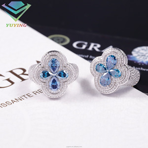 Design de Moda Cruz Anel Azul Diamante 18K Banhado A Ouro 925 Sterling Silver Pear Cut Moissnatite Anel De Diamante para Homens - Product Image 5