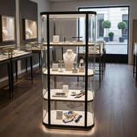 Vitrine en verre incurvé sur pied avec cadre en acier inoxydable, étagères multi-niveaux pour bijoux, kiosque de centre commercial, boutique de détail