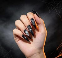 12 Pièces – Offre Spéciale – Faux Ongles Artificiels – Motif Fantôme de Dessin Animé – French Almond Rond – Ongles à Presser pour Décoration d'Ongles d'Halloween