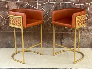 Modern <b>Light</b> Luxury Commercial Metal Bar Chair with Creative <b>Front</b> Desk Backrest Design PU Leather Seat Durable Strong Frame - Product Image 2