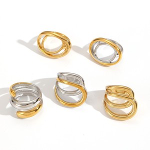 Geometric Circular Stainless Steel <b>Ring</b> Women 18k Gold Plated <b>Titanium</b> Steel Minimalist Style Gift Jewelry - Product Image 3
