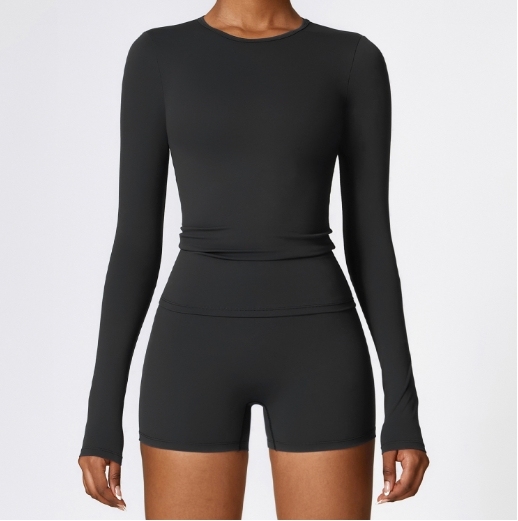 European and American Women's Winter Brushed Long Sleeved Yoga Fitness Clothing Running Sports Long Sleeved Top