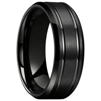 Bague de mariage pour homme en tungstène noir 8 mm, style vintage romantique, gravure laser or « I Love You », finition brossée, deux lignes rainurées