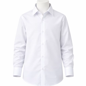 Chemise d'école en popeline de coton blanc pour garçons, manches longues, chemise d'uniforme scolaire classique pour enfants - Product Image 1