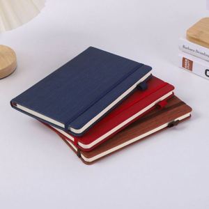 Carnet A5 en PU, couverture rigide, bande élastique, couverture en bois grainé haut de gamme, agenda de luxe, logo personnalisé pour entreprise - Product Image 4