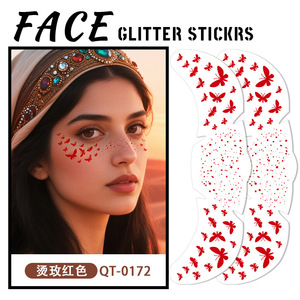 Rose Red Glitter Pecas Cara Tatuaje Mariposa Corazón Diseño Transferencia <span class=keywords><strong>de</strong></span> agua Parche instantáneo Pegatinas Sparkle Face Maquillaje Papel - Product Image 6