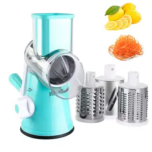 Hot Sale 3 In 1 Manual Rotary Cheese Grater Round Mandoline Slicer with Strong Suction Base Onion Cutter Vegetable Slicer