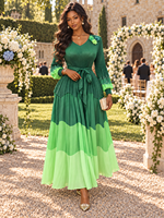 Nouvelle Arrivée 2026 - Robe Longue Plissée Miyaki Grande Taille Col V Manches Lanterne Perles Élégante Soirée Décontractée Femme