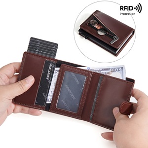 Nouvel étui porte-cartes automatique en cuir PU avec protection <span class=keywords><strong>RFID</strong></span> pour hommes, avec fermoir, pour cartes bancaires, de crédit, professionnelles et d'identité - Product Image 4