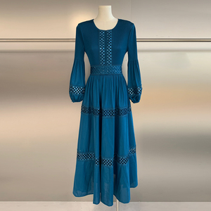 Abito Lungo Plissettato Miyake per <span class=keywords><strong>Donna</strong></span>, Vestito Casual in Pizzo con Maniche a Lanterna, Decorazione Ricamata e Arricciata, Stile Vintage - Product Image 2