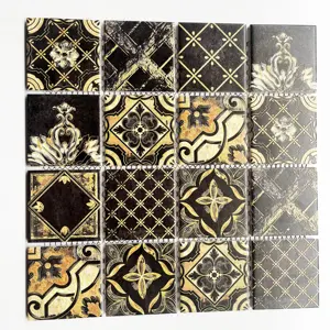 Wholesale Luxury 3D Black Gold Marble Ceramic Mosaic Tile for Kitchen & Bathroom Square Interior Wall Home Decoration Supplier