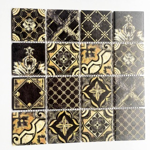 <span class=keywords><strong>Piastrelle</strong></span> in Mosaico Ceramico 3D Nero e Oro Effetto Marmo, 305x305mm, per Cucina e <span class=keywords><strong>Bagno</strong></span>, Decorazione d'Interni - Product Image 1