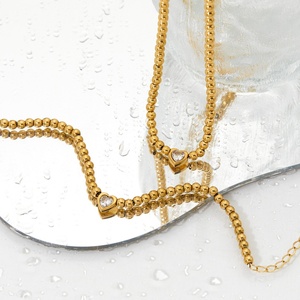 Joyería Romántica para Mujer, Collar y Pulsera de Acero Inoxidable con Baño de Oro Real, Resistentes al Agua, con Cuentas, Corazón, Zirconia y Cristal - Product Image 6