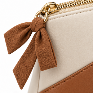 Vegan PU Portable Cosmetic <b>Bag</b> <b>Small</b> Envelope Colour Block Bow Charm <b>Cream</b> Caramel Zipper Custom Logo Gift - Product Image 2