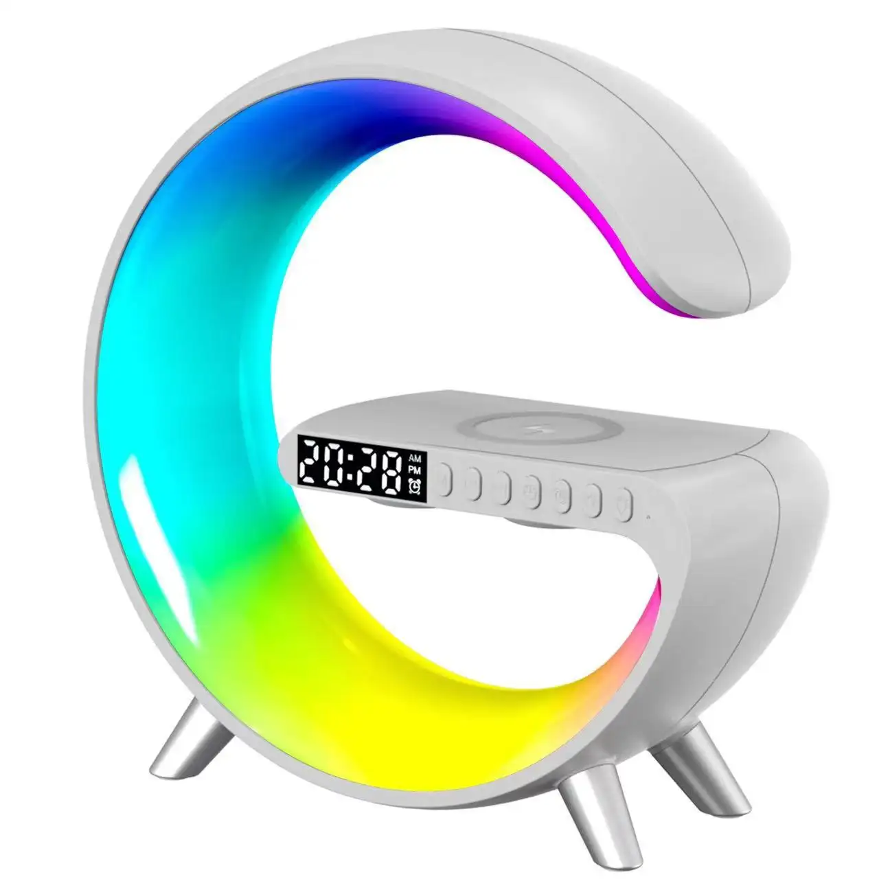 Lampu Bluetooth warna-warni jam Alarm LED, cahaya bangun pengisian daya nirkabel 2024, lampu malam samping tempat tidur, lampu G