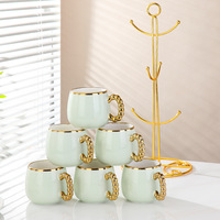 Ensemble de tasses en céramique nordique sculptées, sensation artisanale, tasses en porcelaine de luxe pour la maison, mariage, esthétique élégante, présentation raffinée, RTS