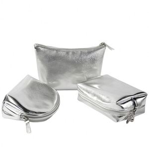 Bolsa de Aseo de Alta Calidad, Brillante, Plateada, Organizador de Cosméticos, Impermeable, de Cuero PU Suave, con Logotipo Personalizado - Product Image 2