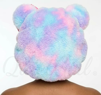 Bonnet de nuit en peluche coton doux de 35 cm avec oreilles, doublure en satin rose, protection pour cheveux bouclés, double couche, pour femmes