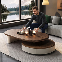 Ensemble de tables basses ovales rotatives en noyer de luxe moderne, tables d'appoint pivotantes en cuir pour salon