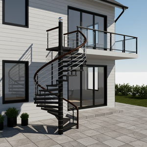 Barandilla de Acero Cepillado de Lujo para Exteriores, <span class=keywords><strong>Escalones</strong></span> Sólidos a Cuadros para Patio de Villa de Alta Gama, Escalera en Espiral de Acero al Carbono - Product Image 4