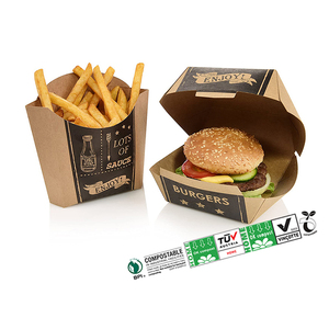 Wholesale Custom Biodegradable Disposable Kraft Paper Potato Chips Fast Food Packing French Fries Hamburger Packaging Burger Box