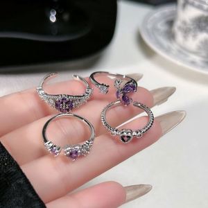 Vintage Purple Copper Cubic Zirconia Bohemian <b>Adjustable</b> <b>Ring</b> Sparkling Square Crystal Finger Band Dazzling Women's Engagement - Product Image 3
