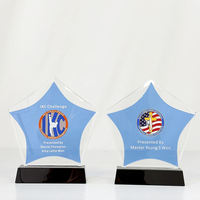 Plaque de trophée souvenir en cristal optique bleu clair de haute qualité personnalisée avec base noire