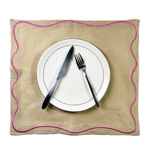 Embroidered Edge <b>Table</b> <b>Linen</b> Wholesale French Organic Flax Placemat Wedding <b>Table</b> <b>Cloth</b> <b>Linen</b> Napkins French Luxury Dinner Mat - Product Image 1