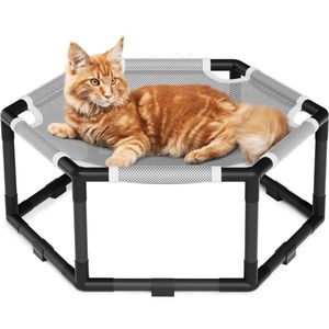 Hexagon Raised Elevated Cats Swing Hammock Bed Pets Chair with Breathable Fabric &amp; Anti-Slip Block for Large to <strong>Small</strong> Kitty <strong>Cot</strong> - Product Image 6