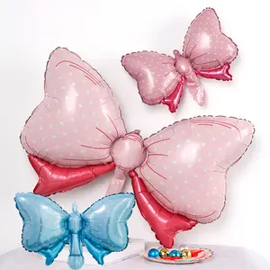 热卖蓝色和粉色迷你蝴蝶结气球你好婴儿箔气球婴儿淋浴和生日派对装饰品