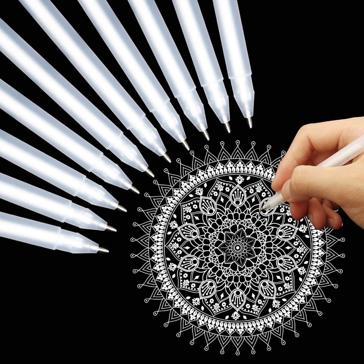 Premium 3-Color Gel Pen Set - White, Gold, Silver, 0.8mm Fine Tip For Drawing, Black Paper, Illustration