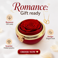 Boîte à bijoux ronde rotative avec rose éternelle et collier pendentif gravé - Cadeau de demande en mariage et de déclaration pour la Saint-Valentin