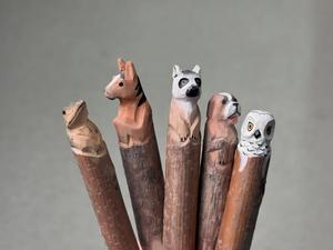 Penna Gel Artigianale in Legno Intagliato a Forma di Animale, Penna Divertente e Originale, Regalo Unico per Amanti degli <span class=keywords><strong>Animali</strong></span>, Cancelleria Carina - Product Image 2