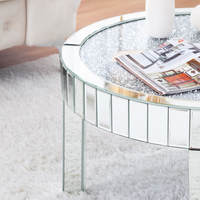 Table basse ronde de luxe en vogue pour salon table basse avec miroir en cristal diamanté et dessus en verre