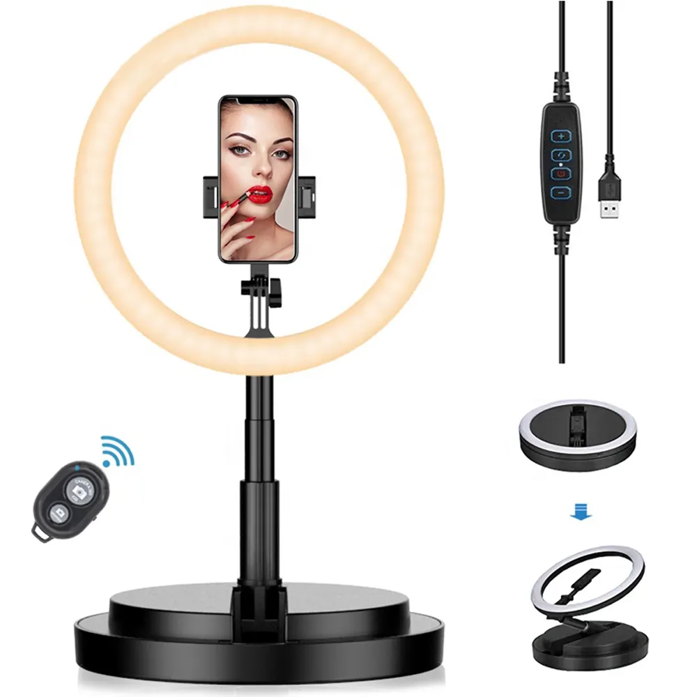 Beauty fill-in light color temperature adjustable led phone ring light selfie ring led light 10 inch for Live streaming