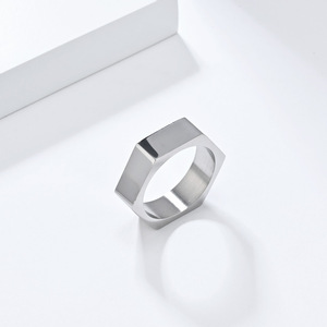 Ins-style minimalist unisex geometric hexagonal polished <b>titanium</b> steel <b>ring</b>, suitable for both men and women, street style, tre - Product Image 4