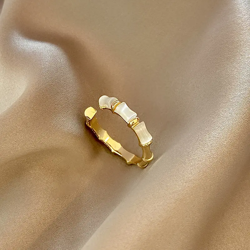 Anillo de bambú de ópalo de moda minimalista, anillo de dedo de bambú de circón abierto de lujo con personalidad para niña, regalo de joyería para mujer