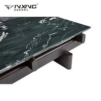 Table basse rectangulaire moderne populaire en marbre vert avec finition bois fumé pour hôtel et salon