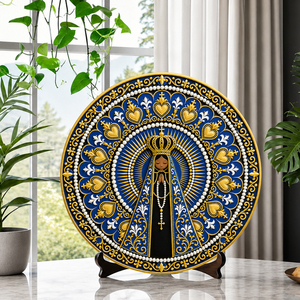 Piatto Decorativo in Resina con Design Unico della Vergine Maria Nera Brasiliana, Squisito Motivo Mandala, Artigianato in Resina, Decorazione, Souvenir, Regalo - Product Image 2