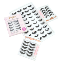 Faux cils en gros sous marque privée, fournisseur de cils 3D en vison synthétique, 10 paires de cils en bande effet œil de chat, véganes