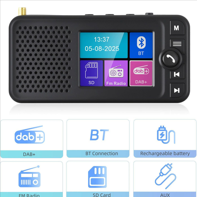 Portable DAB/DAB+ Digital Radio Receiver 2.4" Screen, Multifunctional DAB Plus Radio for Vehicle Household Europe Market