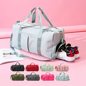 Atacado Nylon lona Grande Capacidade durante a noite Travel Bag logotipo personalizado rosa impermeável fim de semana esportes ginásio duffle bag para as mulheres