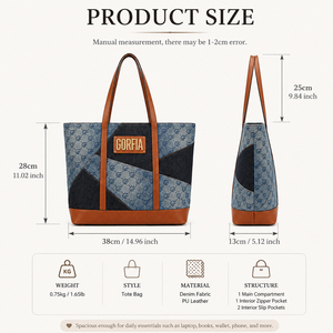Bolso Tote de Hombro para Mujer, Diseño de Parches en Mezclilla, con Detalles en Cuero PU, Gran Capacidad, Asa Superior, Bolso de Mano Casual para Uso Diario, Oficina y Viajes, OEM ODM - Product Image 5