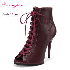 Botas de <span class=keywords><strong>baile</strong></span> <span class=keywords><strong>latino</strong></span> de mujer de tacón alto de cuero de leopardo de 11cm zapatos de salón de Tango modernos de Jazz con punta abierta - Product Image 6